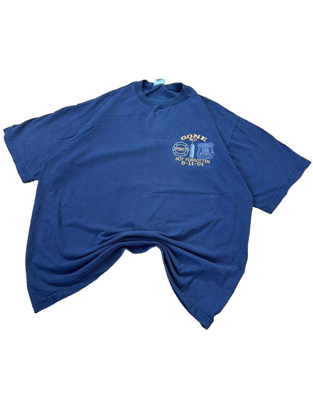 Y2K 9/11 FDNY NYPD Memorial Tee XL Navy Embroidered Old Navy